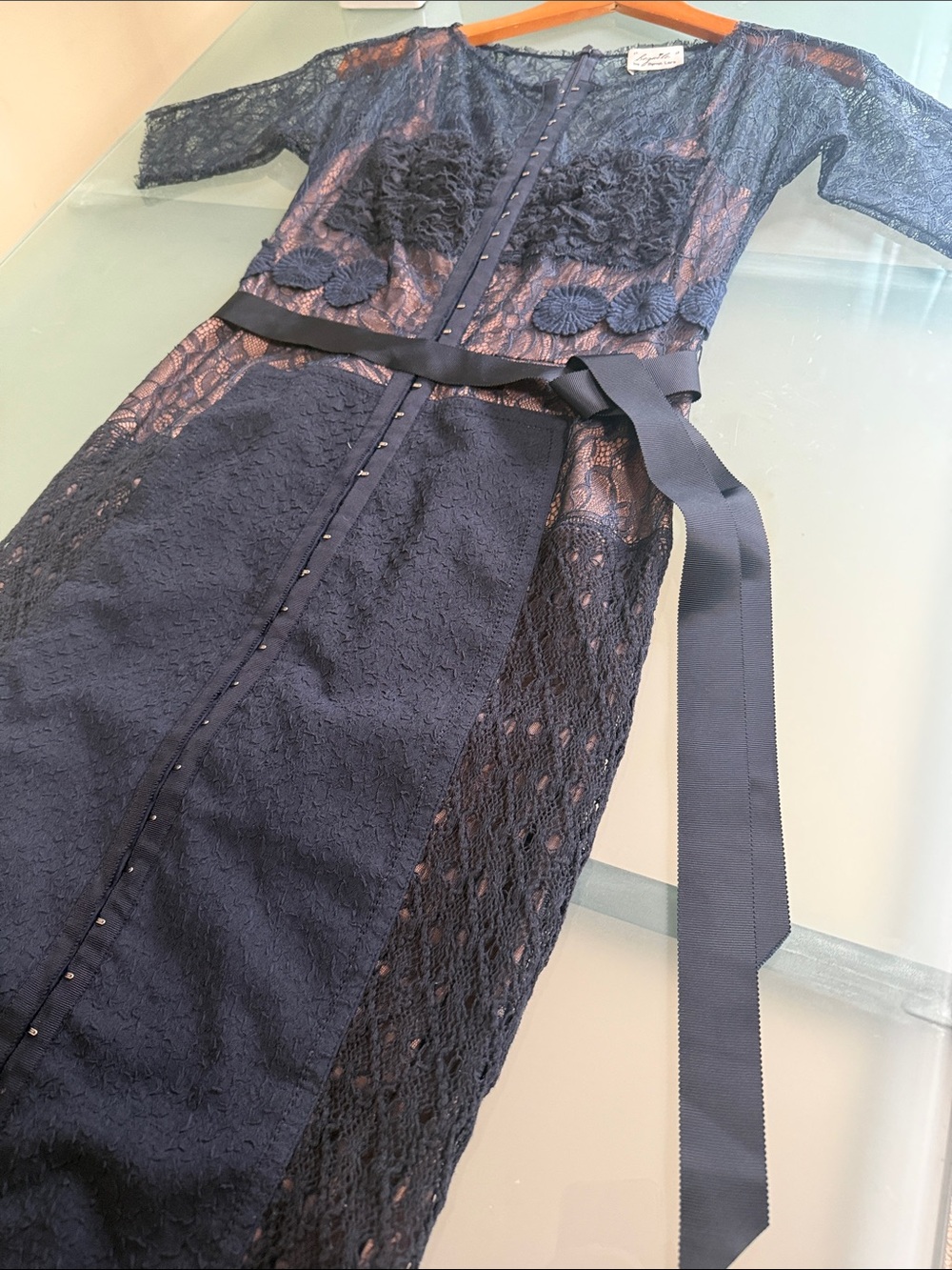 Beguile by Byron Lars for Anthropologie Navy Lace Cocktail Dress Designer Size S - Picture 8 of 10
